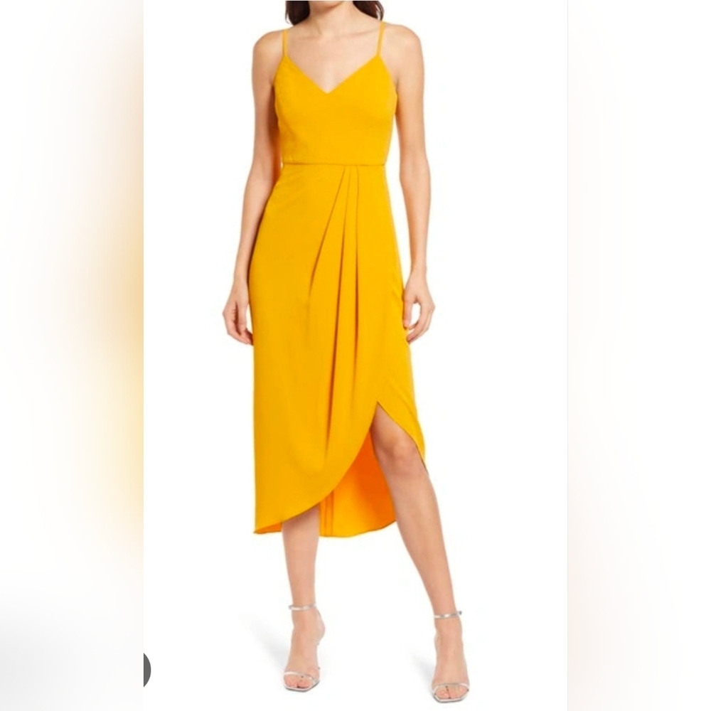 LULUSReinette V-neck Midi Dress In Marigold Size Small NEW D131